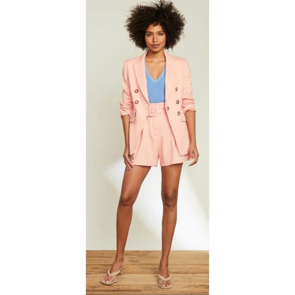 Veronica Beard Linen Ashford Shorts in Heathered Bright Coral